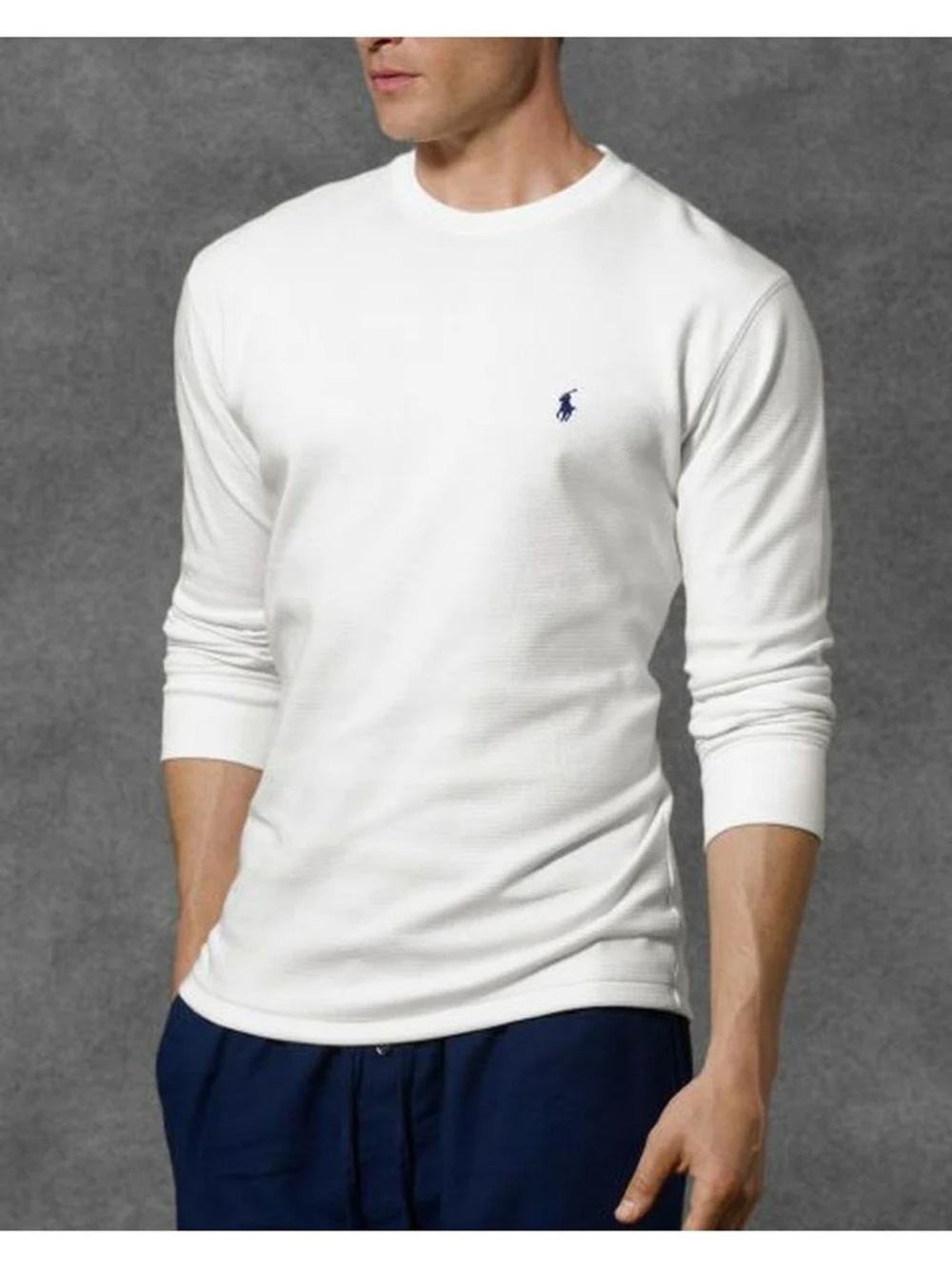 Polo by Ralph Lauren White Long-Sleeve Waffle Thermal with Navy Pony